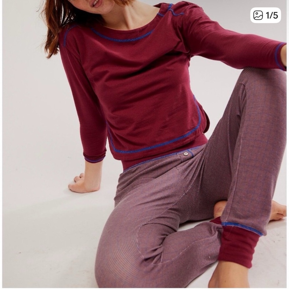 Free People Burgundy and Purple Pajama Set